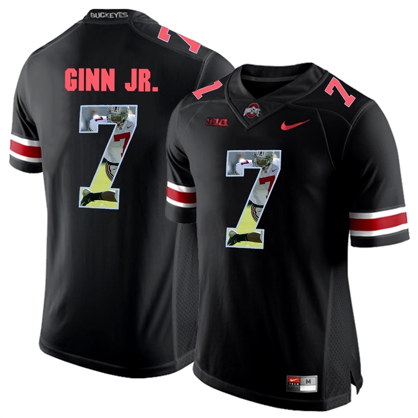 Ohio State Buckeyes Men's NCAA Ted Ginn Jr. #7 Blackout With Portrait Print College Football Jersey OBS0249KC
